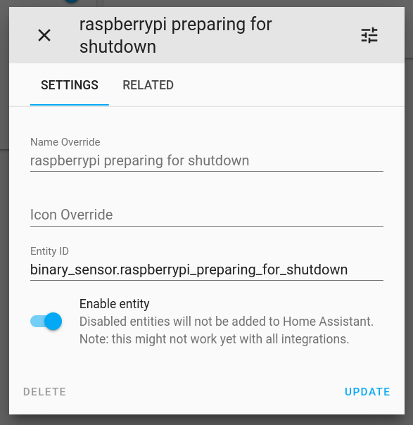 homeassistant discovery binary_sensor.hostname_preparing_for_shutdown